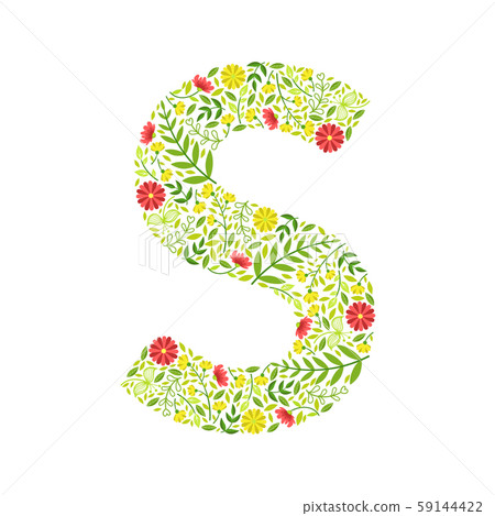 Capital Letter S, Green Floral Alphabet Element, Font Uppercase Letter Made of Leaves and Flowers Capital Letter S, Green Floral Alphabet Element, Font Uppercase Letter Made of Leaves and Flowers 59144422