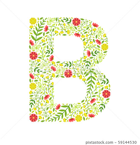 Capital Letter B, Green Floral Alphabet Element, Font Uppercase Letter Made of Leaves and Flowers Capital Letter B, Green Floral Alphabet Element, Font Uppercase Letter Made of Leaves and Flowers 59144530