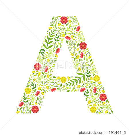 Capital Letter A, Green Floral Alphabet Element, Font Uppercase Letter Made of Leaves and Flowers 59144543