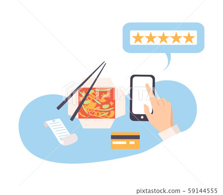 Person leaves a review on the food vector illustration 59144555
