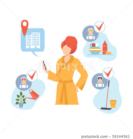 Girl hires three cleaners for house vector illustration Girl hires three cleaners for house vector illustration 59144561