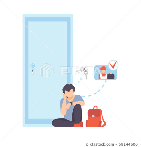 The man lost his keys and calls a locksmith vector illustration 59144600