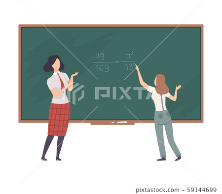 Student solve equation on blackboard with the help of teacher vector illustration Student solve equation on blackboard with the help of teacher vector illustration 59144699