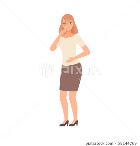 The Girl Feels Bad, holds on to her stomach and mouth Illustration Vector The Girl Feels Bad, holds on to her stomach and mouth Illustration Vector 59144769