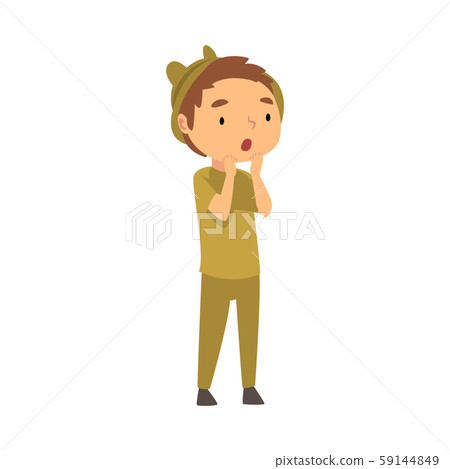 Boy in surprise keeps his mouth open and hands on his face cartoon vector illustration 59144849