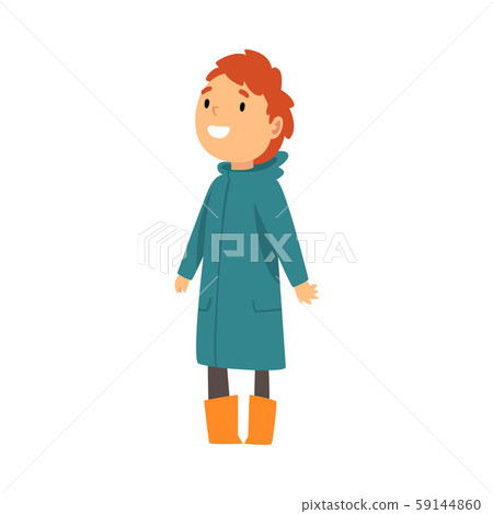 Child in the raincoat smiling cartoon vector illustration 59144860