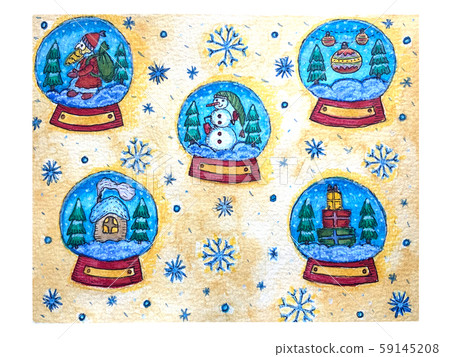 Christmas decorative snowballs, watercolor Christmas decorative snowballs, watercolor 59145208