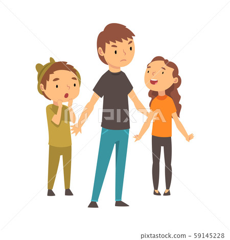Three children express different emotions cartoon vector illustration 59145228
