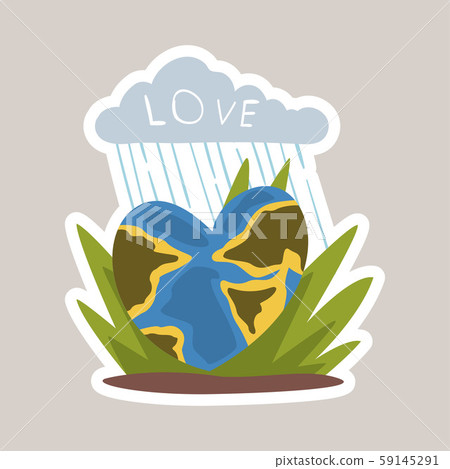 Love planet tagline sticker cartoon vector illustration 59145291