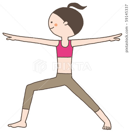 一個女人在Velabadra體式（英雄的姿勢）做瑜伽 59145337