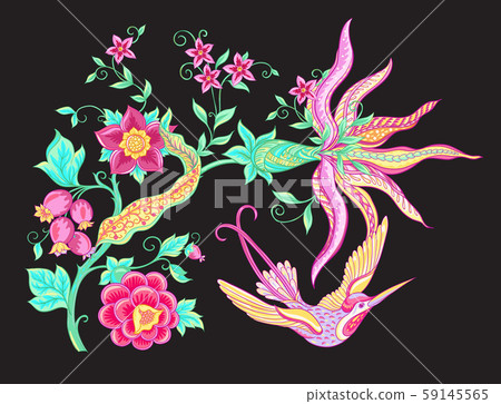 Fantasy flowers, traditional Jacobean embroidery 59145565