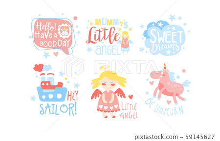 Baby Nursery Room Decoration Elements Set, Childish Prints Collection Vector Illustration Baby Nursery Room Decoration Elements Set, Childish Prints Collection Vector Illustration 59145627