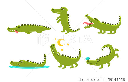 Crocodile Cartoon Character In Different Poses Set, Cute Amphibian Animal with Different Emotions Crocodile Cartoon Character In Different Poses Set, Cute Amphibian Animal with Different Emotions 59145658