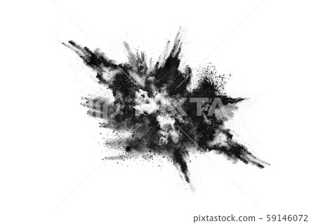 Particles of charcoal on white background,abstract powder splatted on white background,Freeze motion of black powder exploding or throwing black powder. 59146072