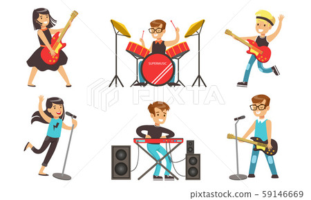 Children Playing Musical Instruments and... - Stock Illustration ...