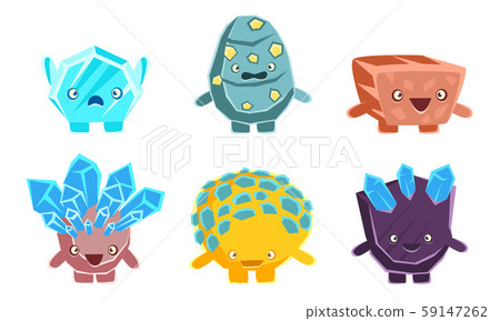 Cute Stones and Crystals Characters Set, Friendly Humanized Rocks with Funny Faces, Mobile or Cute Stones and Crystals Characters Set, Friendly Humanized Rocks with Funny Faces, Mobile or 59147262