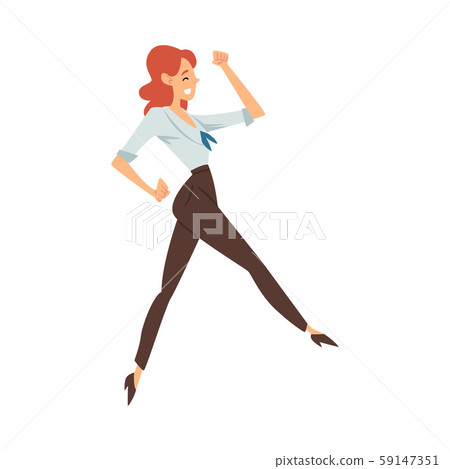 Woman in office clothes joyfully runs cartoon vector illustration Woman in office clothes joyfully runs cartoon vector illustration 59147351