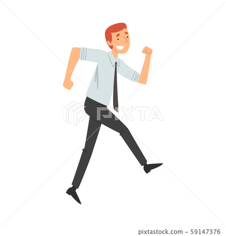 Man in office clothes joyfully runs cartoon vector illustration 59147376