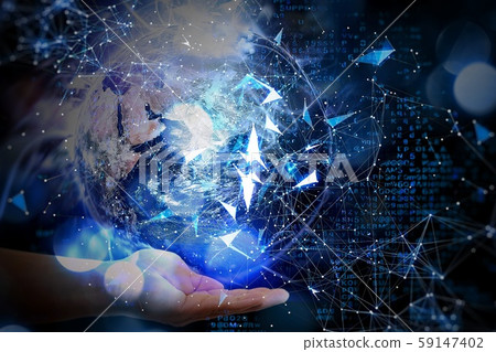 Glowing abstract earth floating in the palm of your hand 59147402