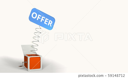 Jack-in-the-box with OFFER text on the popping plate. 3D rendering Jack-in-the-box with OFFER text on the popping plate. 3D rendering 59148712