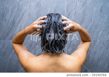 woman shower and wash hair in bathroom 59148768