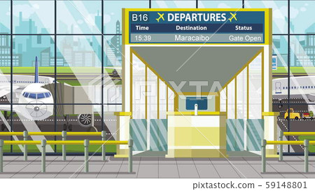 Airport departure board with Maracaibo caption. Travel in Venezuela related cartoon illustration Airport departure board with Maracaibo caption. Travel in Venezuela related cartoon illustration 59148801