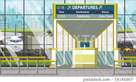 Departure board in the airport terminal with Adelaide caption. Travel to Australia cartoon Departure board in the airport terminal with Adelaide caption. Travel to Australia cartoon 59148807