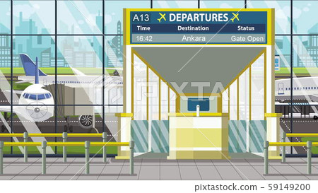 Airport departure board with Ankara caption. Travel in Turkey related cartoon illustration Airport departure board with Ankara caption. Travel in Turkey related cartoon illustration 59149200