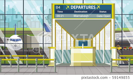 Departure board in the airport terminal with Marrakesh caption. Travel to Morocco cartoon Departure board in the airport terminal with Marrakesh caption. Travel to Morocco cartoon 59149855