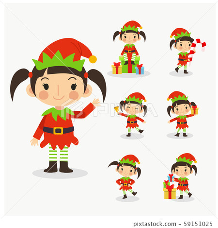 Set of young cute Elf girl. Merry Christmas. 59151025