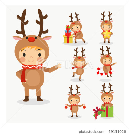 Set of young cute little boy in Reindeer christmas Set of young cute little boy in Reindeer christmas 59151026