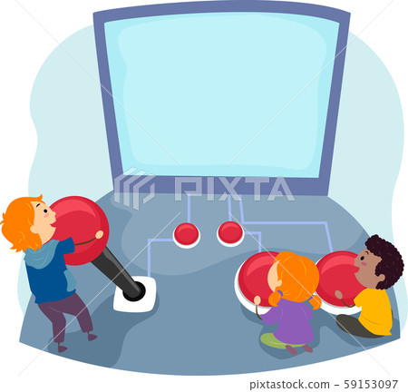 Stickman Kids Arcade Game Joystick Illustration 59153097