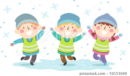 Kids Sweden Nature Snow Play Illustration 59153099