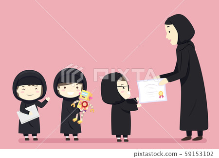 Kids Girls Muslim Give Award Robotics Illustration 59153102