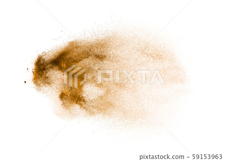 Freeze motion of brown powder exploding. Freeze motion of brown powder exploding. 59153963