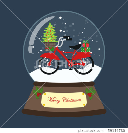 Bicycle with christmas tree in snow ball 59154780