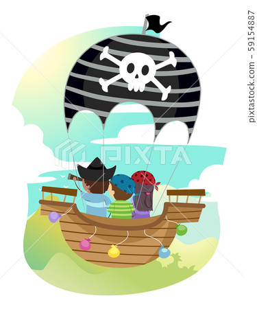 Stickman Kids Pirates Hot Air Balloon Pirate Ship 59154887