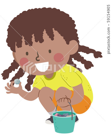 Kid Girl Black Picking Cool Rocks Illustration 59154905