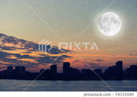 Cityscape with big moon Cityscape with big moon 59155090