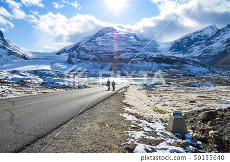 Canadian Rockies in Autumn-A sign of the past glaciers representing the retreat of the Athabasca Glacier (Alberta, Canada) 59155640