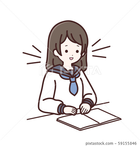Long-sleeved schoolgirl reading a book 59155846