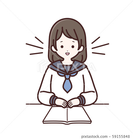 Long-sleeved schoolgirl reading a book Long-sleeved schoolgirl reading a book 59155848