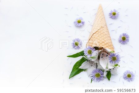Top view wedding or catering decor. White flowers Top view wedding or catering decor. White flowers 59156673