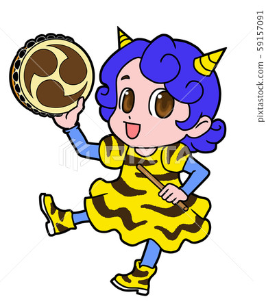 一個穿著惡魔服裝的女孩在敲鼓 一個穿著惡魔服裝的女孩在敲鼓 59157091