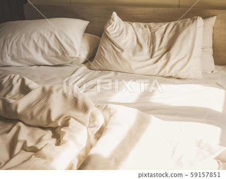 Bed sheet mattress and pillows unmade Bedroom Home Interior 59157851