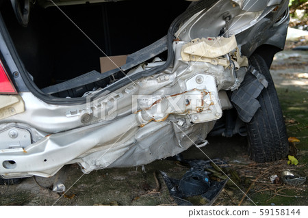 crashed damaged broken car. automobile crash accident 59158144