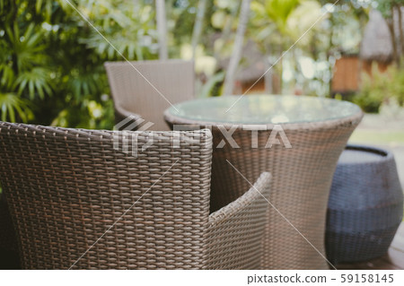 wicker rattan chair in terrace balcony. living design for home exterior design decoration 59158145