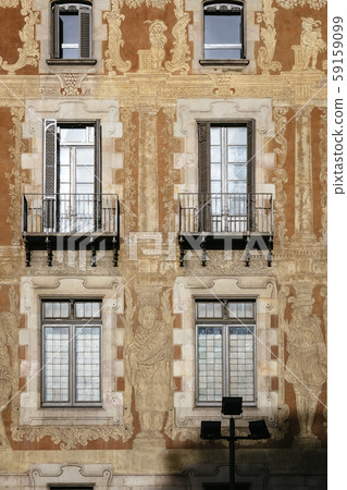 Old facade Building Windows with balcony Art ornate Painting Old facade Building Windows with balcony Art ornate Painting 59159099
