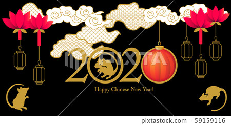 Rat symbols, clouds and oriental lanters. Rat symbols, clouds and oriental lanters. 59159116
