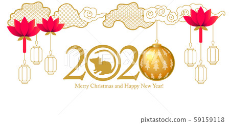 Rat symbol, clouds and oriental lanters. Rat symbol, clouds and oriental lanters. 59159118
